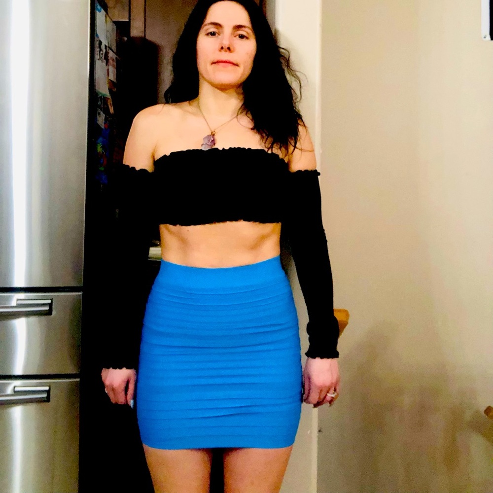 Blue body con mini skirt